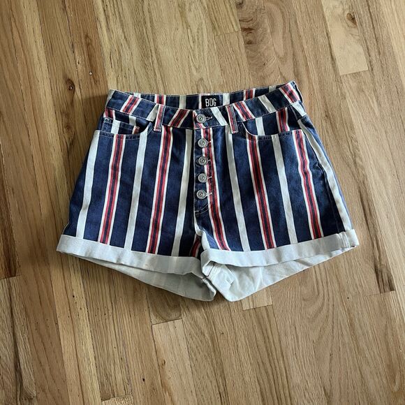 BDG Urban Outfitters Shorts Womens 29 Blue Denim Striped Mom Button Fly Cuffed - Picture 6 of 10